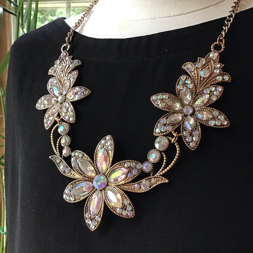 Statement Crystal / Rhinestone Necklace Multicolo… - image 2